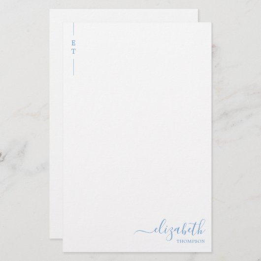 ミニマルシンプルリストダスティブルーモノグラムイニシャル 便箋 (正面/裏面)