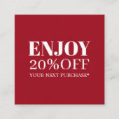 ミニマルシンプルリストダークレッド白クーポン 割引カード (正面)