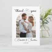 ミニマルシンプルリストハートフォトアー結婚チ サンキューカード (スタンド正面)