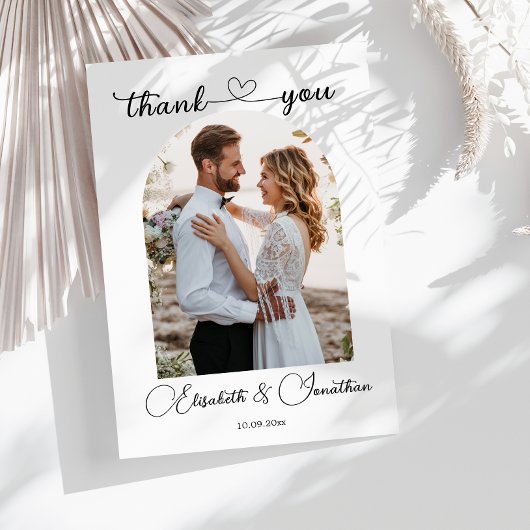 ミニマルシンプルリストハートフォトアー結婚チ サンキューカード