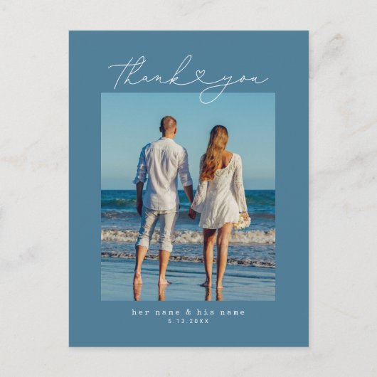 ミニマルシンプルリストハート結婚タイプライター ポストカード (正面)