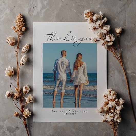 ミニマルシンプルリストハート結婚タイプライター ポストカード