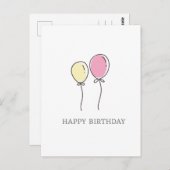 ミニマルシンプルリストバルーンハッピーバースデー挨拶 ポストカード (正面/裏面)