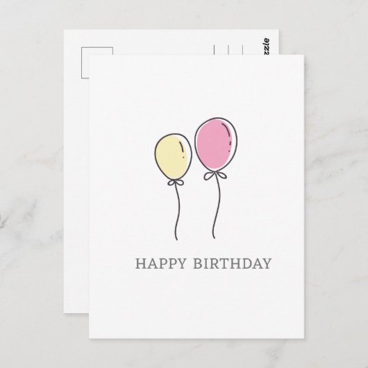 ミニマルシンプルリストバルーンハッピーバースデー挨拶 ポストカード (正面/裏面)