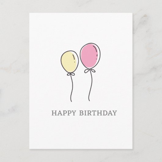 ミニマルシンプルリストバルーンハッピーバースデー挨拶 ポストカード (正面)