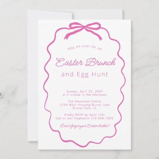 ミニマルシンプルリストピンクコケットボウイースターブランチ 招待状 (正面)