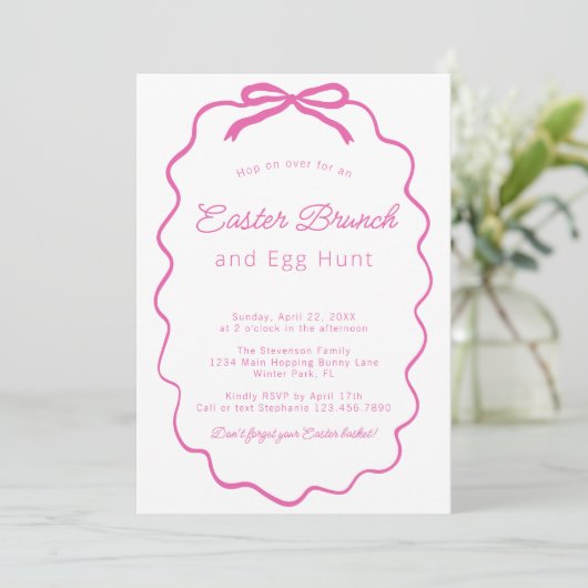 ミニマルシンプルリストピンクコケットボウイースターブランチ 招待状 (スタンド正面)