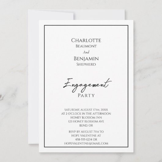 ミニマルシンプルリストフォト婚約パーティ 招待状 (正面)