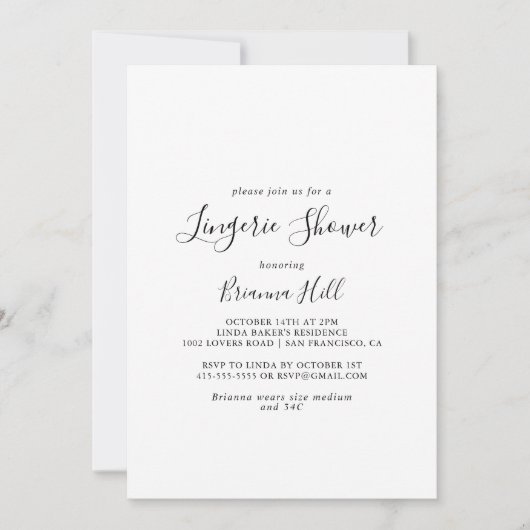 ミニマルシンプルリストブライダルランジェリーシャワー 招待状 (正面)