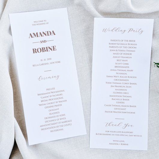 ミニマルシンプルリストブラウンエレガントな結婚式プログラム