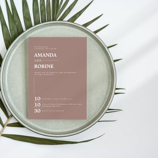 ミニマルシンプルリストブラウンエレガントな結婚式 招待状