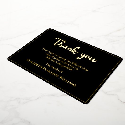 ミニマルシンプルリストブラックと金ゴールド記念葬儀 箔招待状 (回転した状態)