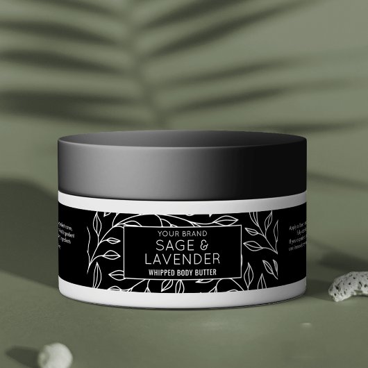 ミニマルシンプルリストブラックフローラ4 OZ化粧用ジャー ラップアラウンドラベル