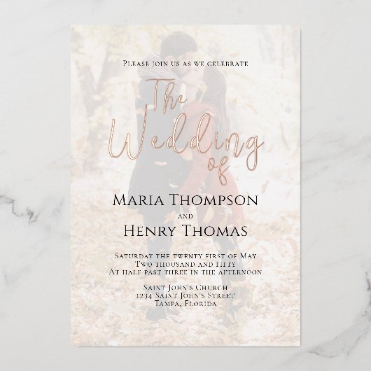 ミニマルシンプルリストブラック文字書道写真 箔招待状 (正面)