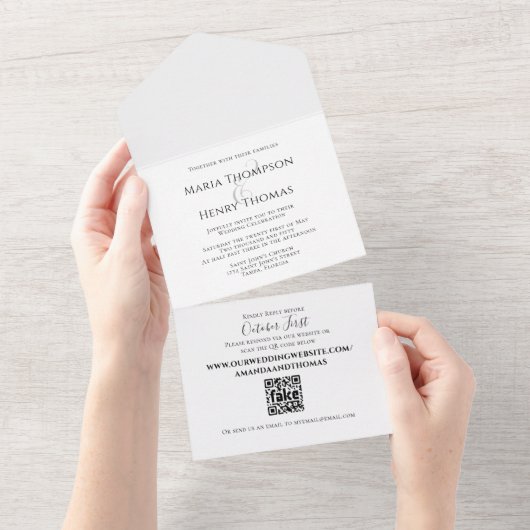 ミニマルシンプルリストブラック文字QRコードテンプレート オールインワン招待状 (貼ってはがせる)