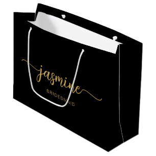 ミニマルシンプルリストブラック金ゴールドモノグラムガーリースクリプト ラージペーパーバッグ