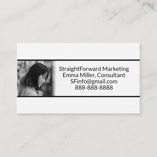 ミニマルシンプルリストブラック&ホワイトフォトロゴQRコード 名刺 (正面)