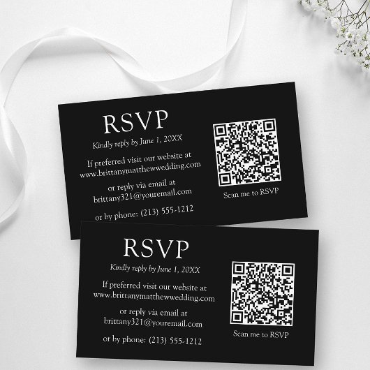 ミニマルシンプルリストブラックQRコードウェディングRSVP エンクロージャーカード