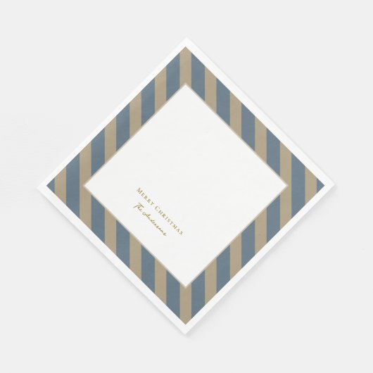 ミニマルシンプルリストブルーとベージュメリークリスマス スタンダードランチョンナプキン (角)