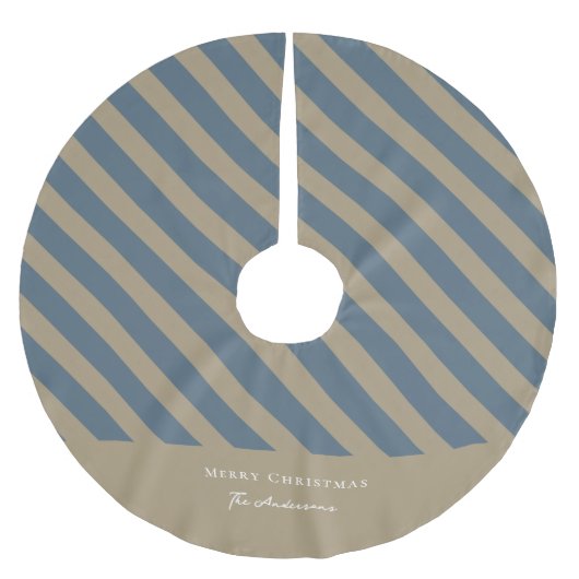 ミニマルシンプルリストブルーとベージュメリークリスマス ブラッシュドポリエステルツリースカート (正面)