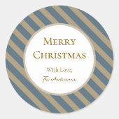 ミニマルシンプルリストブルーとベージュメリークリスマス ラウンドシール (正面)