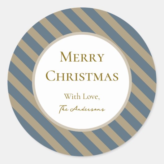 ミニマルシンプルリストブルーとベージュメリークリスマス ラウンドシール (正面)