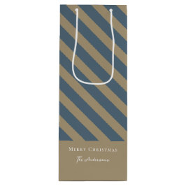 ミニマルシンプルリストブルーとベージュメリークリスマス ワインギフトバッグ