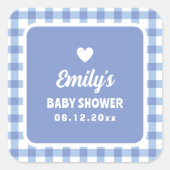 ミニマルシンプルリストブルーギンガムボーイベビーシャワー スクエアシール (正面)