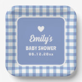 ミニマルシンプルリストブルーギンガムボーイベビーシャワー ペーパープレート (正面)