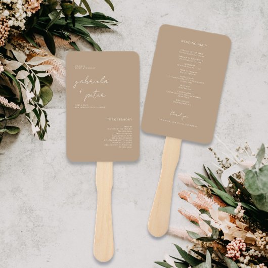 ミニマルシンプルリストベージュモダン結婚式 プログラム ハンドファン