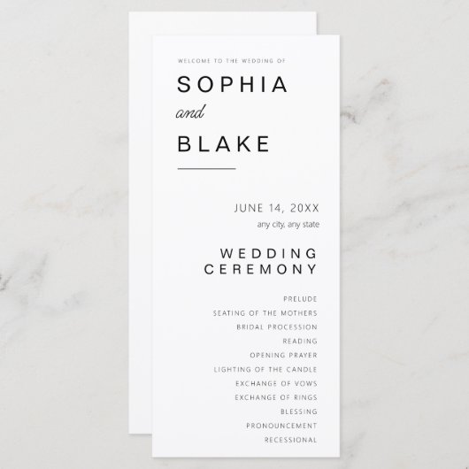 ミニマルシンプルリストホワイト結婚式 プログラム (正面/裏面)
