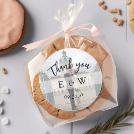 ミニマルシンプルリストモノグラムイニシャル写真結婚の ラウンドシール