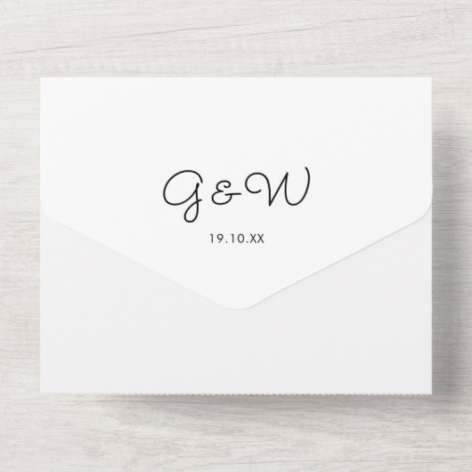 ミニマルシンプルリストモノグラム写真結婚の オールインワン招待状 (裏面)