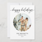 ミニマルシンプルリストラウンドフォトハッピーホリデー シーズンカード (正面)