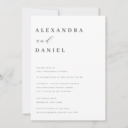 ミニマルシンプルリストリハーサルディナー招待状 招待状 (正面)