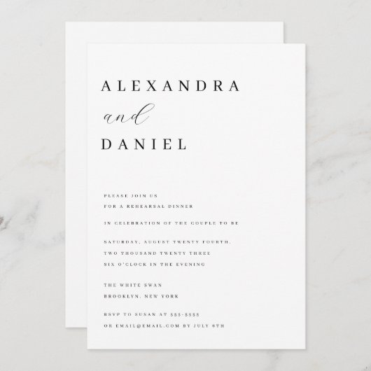 ミニマルシンプルリストリハーサルディナー招待状 招待状 (正面/裏面)