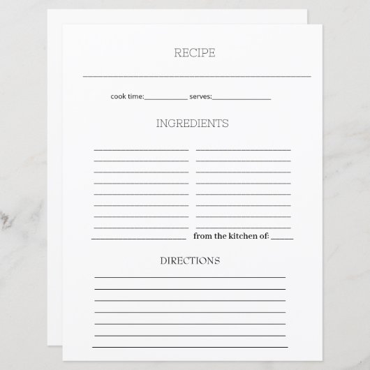 ミニマルシンプルリストレシピクックブックシートページ (正面/裏面)