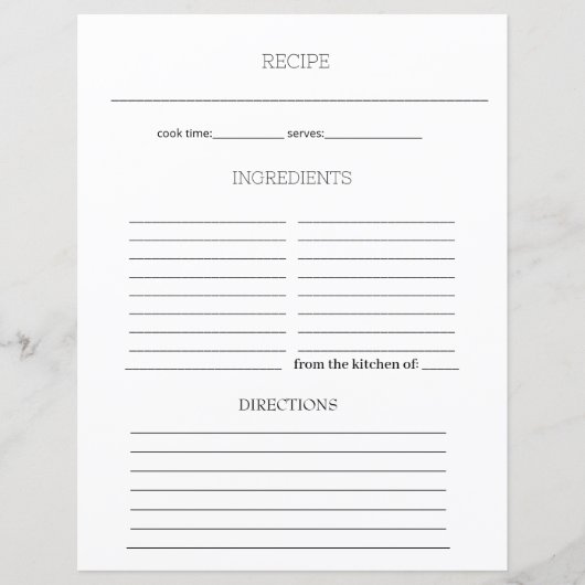 ミニマルシンプルリストレシピクックブックシートページ (正面)