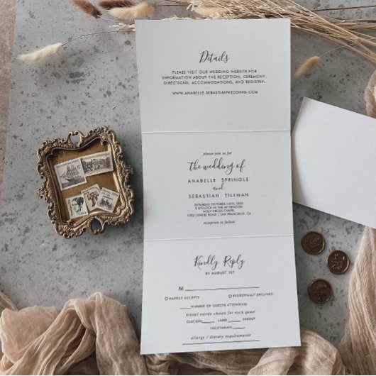 ミニマルシンプルリスト三折レターフォールド招待状 三つ折り招待状