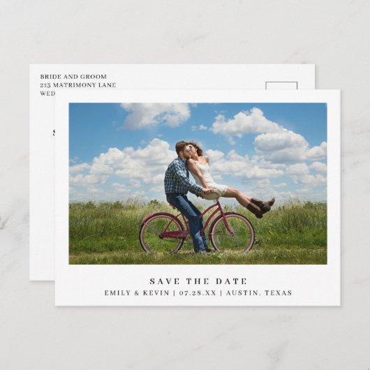 ミニマルシンプルリスト写真結婚式の日付を保存 インビテーションポストカード (正面/裏面)