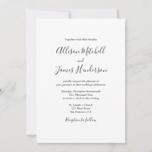 ミニマルシンプルリスト手書きスクリプ結婚トの写真 招待状 (正面)