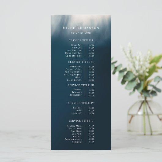 ミニマルシンプルリスト抽象芸術写真ブルー価格表 メニュー (スタンド正面)