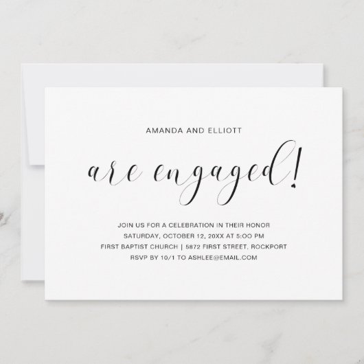 ミニマルシンプルリスト白黒婚約パーティ 招待状 (正面)