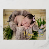 ミニマルシンプルリスト1枚フォトベビーシャワーありがとう 箔シーズンカード (正面)