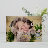 ミニマルシンプルリスト1枚フォトベビーシャワーありがとう 箔シーズンカード (立ち正面)