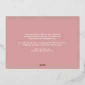 ミニマルシンプルリスト1枚フォトベビーシャワーありがとう 箔シーズンカード (裏面)