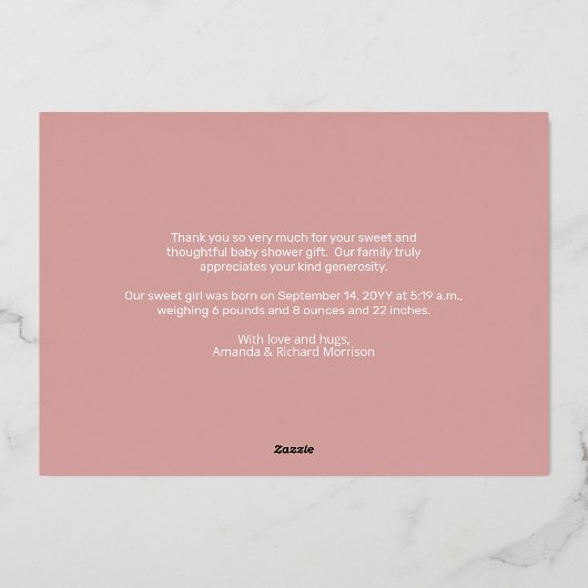 ミニマルシンプルリスト1枚フォトベビーシャワーありがとう 箔シーズンカード (裏面)