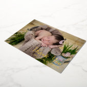 ミニマルシンプルリスト1枚フォトベビーシャワーありがとう 箔シーズンカード (回転した状態)