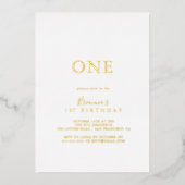 ミニマルシンプルリスト1st誕生日パーティー金ゴールド 箔招待状 (正面)