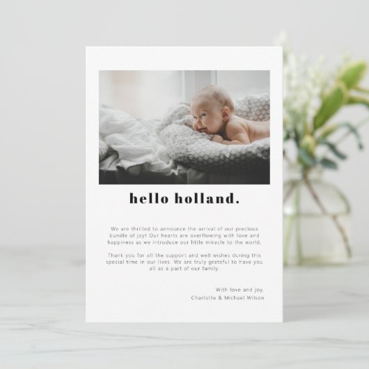 ミニマルシンプルリスト2フォトベビー誕生 案内状 (スタンド正面)